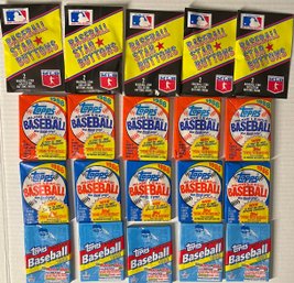 Lot 1 Of Unopened Vintage Baseball Collector Packs - 5 Each Of 1992 MLB STAR BUTTONS & TOPPS 1986, 1988, 1992