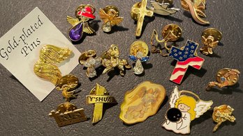 Lot Of 19 Vintage Inspirational & Religious Pin Brooches