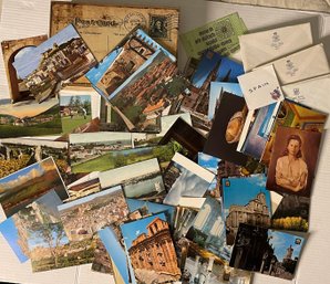 Large Lot Of Vintage Postcards & Collector's Storage Box - Mostly Europe, Spain Etc.