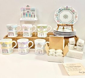 1992 Lenox Village Coffee Mugs (6), 1998 Dessert Plates (6), 1994 Napkin Holder, & 1995 Napkin Rings (8)