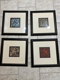 4-Decorative Prints Of Birds And Foliage In Silhouette.