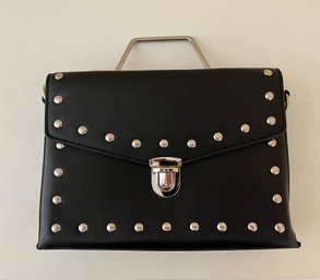 Black Leather Crossbody Bag Features Stud Detailing And Silver Hardware