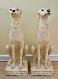 Pair Of Vintage Hollywood Regency Style Cream Greyhound Statues