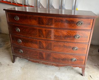 Northern Furniture Co Mahogany Flame Veneer Bowfront 3 Draw Dresser With Rope-Twist Hardware.