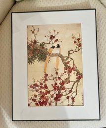 Traditional Chinese Ink And Color Painting Of Birds On A Flowering Branch