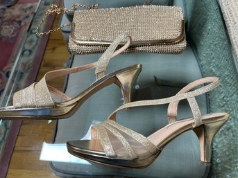 Lulu Townsend Sparkling Evening Purse And Nina Sparkling Sandals Size 7.5