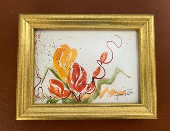 Contemporary Watercolor Painting Of Stylized Flowers By Lynne Jaffe.