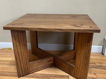 Arts And Crafts Solid Oak Side Table With A Distinctive X-shaped Base.