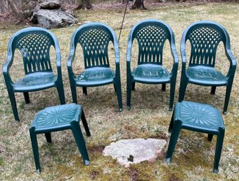 4 Plastic Chairs And 2 Side Tables