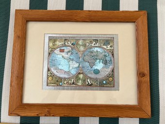 Framed Foil Print Reproduction Of A 17th-century World Map