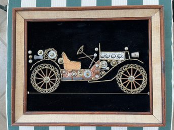 Found Object Assemblage Art Depicting An Early Automobile.
