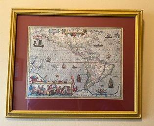 Antique Hand-colored Engraving Map Of The Americas By Jodocus Hondius
