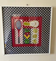 Framed Contemporary Textile Art With A Tennis Theme.