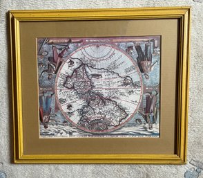 Antique Engraved Map Of The Western Hemisphere By Theodor De Bry, Dated 1596