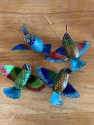 A Set Of Four Vintage Cloisonn Enamel Hummingbird Ornaments