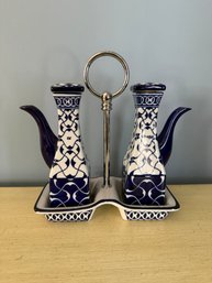 Bombay Blue/white Oil/vinegar Set