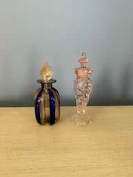 Pink Depression Glass Toiletry Perfume Oil Bottle & Murano-style Glass Perfume Bottle
