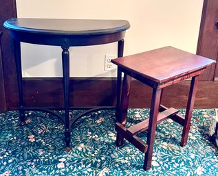 2 Small Tables: Black Demilune And Barn Wood Small Table