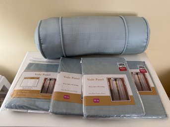 Blue Lumbar Pillow And 4 Voile Panel 95 In Length