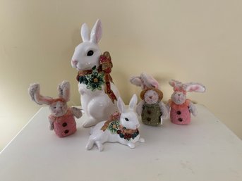 Ceramic Easter Bunnies, And Standing Stuffed Bunnies