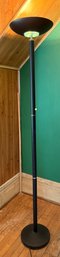 1990s Black Halogen Torchiere Floor Lamp With Gold Accents #1