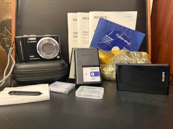 Black Panasonic Lumix TZ10 Digital Camera With A Leica Lens & Black Sony DSC-T900