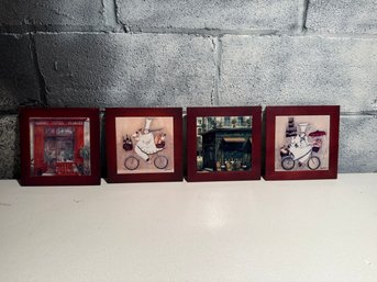 Set Of Four Decorative Art Tiles By Jennifer Garant Featuring French Scenes And Chefs