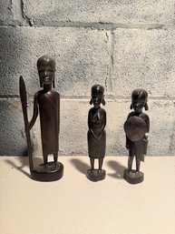 Set Of Three Hand-carved Wooden African Tribal Figures