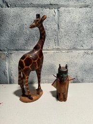 Hand-carved Wooden Giraffe Figurines & Alaskan Black Diamond Totem