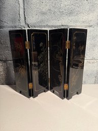 Four-panel Black Lacquer Table Screen With Mother-of-pearl Floral Inlay