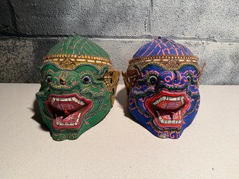 Handmade Thai Paper Mache Hanuman Masks From The Ramayana
