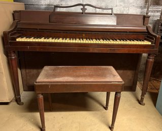 Vintage Wurlitzer Spinet Upright Piano With A Matching Bench