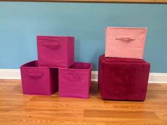4 Collapsable Storage Cubes And Storage Ottoman