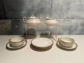 Limoges And Homer Laughlin Tea Cups/saucers, Dessert Plates And Creamer Sugar