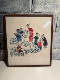 Framed Chinese Rubbing Depicting A Rural Harvesting Scene