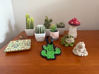 Faux Succulents, Mushrooms And Frogs