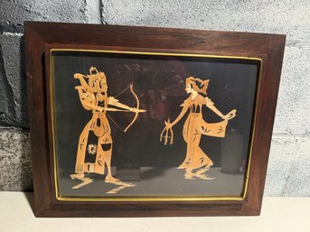 Vintage Straw Marquetry Artwork Depicting Asian Folklore