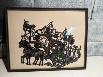 Framed Traditional Thai Cutout Art Depicting A Chariot Scene