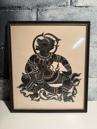Framed Thai Shadow Puppet Cutout Of A Mythical Monkey Character