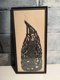 Framed Traditional Thai Paper Cutout Of A Dancer Or Mythological Figure