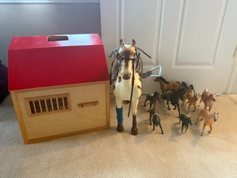 Toy Horses And Wooden Barn