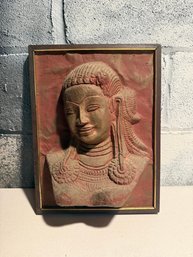 Framed Bas-relief Carving Of A Khmer-inspired Female Bust