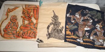 Collection Of Traditional Thai Temple Rubbing And Fabric Painting.