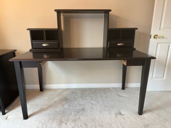 Dark Wood Computer Desk With A Hutch And Two Drawers