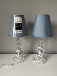 Vintage Crystal Lamps With Modern Blue Shades