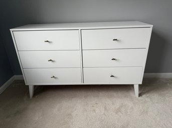 Mid Century Modern Style 6 Drawer Double Dresser In White