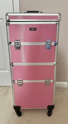 Mefeir Brand Pink Aluminum Rolling Makeup Train Case