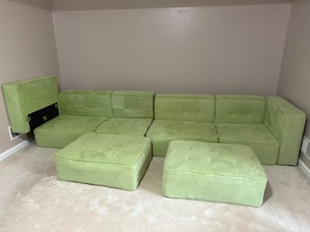 Modern Lime Green Tufted Modular Sectional Sofa With Ottomans