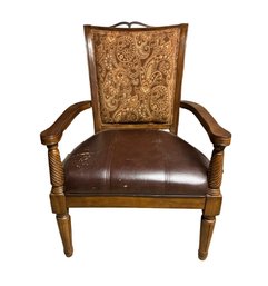 European-style Carved Wood Armchair With Upholstered Seat And Back