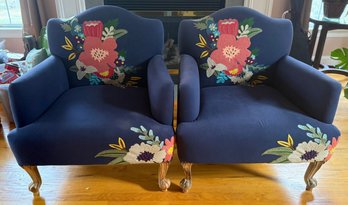 Grandin Road Astrid Embroidered Armchair In Navy.
